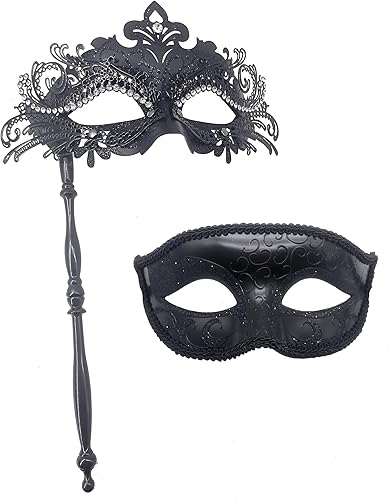 Máscara de máscaras para parejas con palo para mujeres y hombres, máscara de Mardi Gras, máscaras de disfraz para fiesta veneciana y festival de