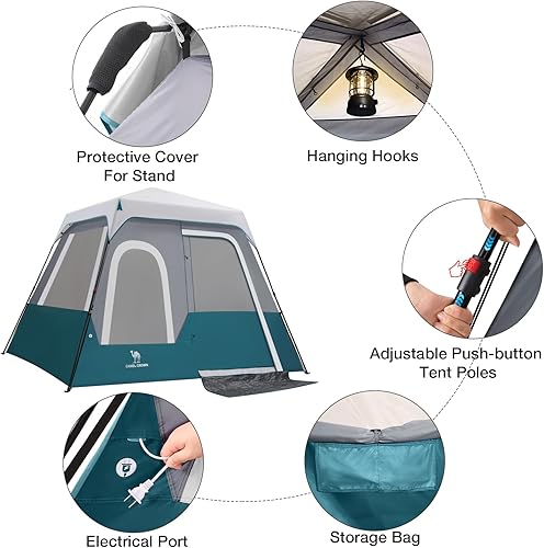 Miniatura 7 de Camping Tents 46 Person Pop Up Instant Tent - Setup in 60s for Family Camping, Windproof Design, Family Cabin Tent with Rainfly & Backpack Carry Bag