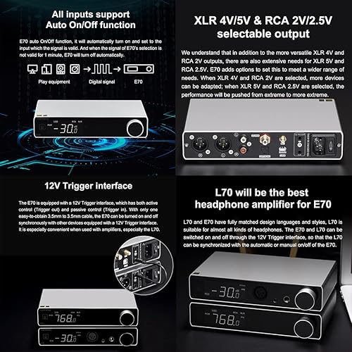 Miniatura 6 de Topping E70 HiFi DAC ES9028Pro XU316 DSD512 32bit768kHz DAC Bluetooth 5.1USBOptEntrada coaxial Salida RCAXLR Audio para el hogar Digital Hi-Res DAC