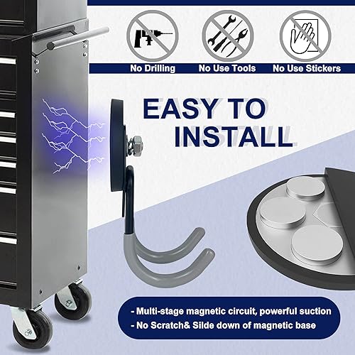 Miniatura 6 de TSUYA Ganchos magnéticos fuertes, ganchos magnéticos de garaje de 22 libras, ganchos de utilidad resistentes para colgar herramientas de patio,