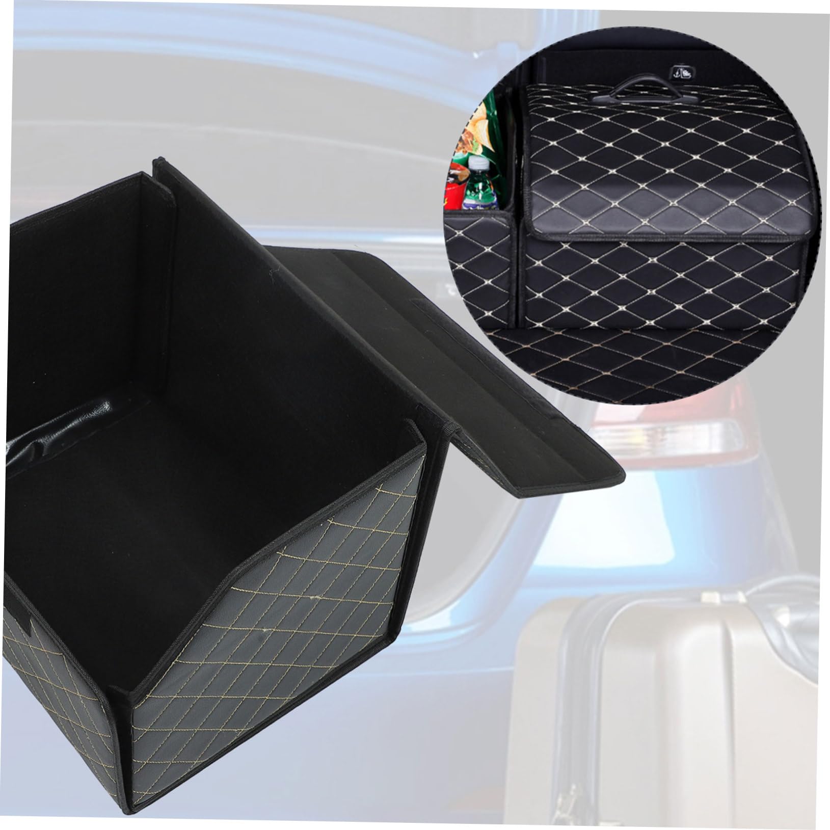 Alipis Organizzatore e Facile da Pulire in Pelle Nera per Bagagliaio Auto Scatola Porta Oggetti Multiuso Pieghevole, Elegante per Auto
