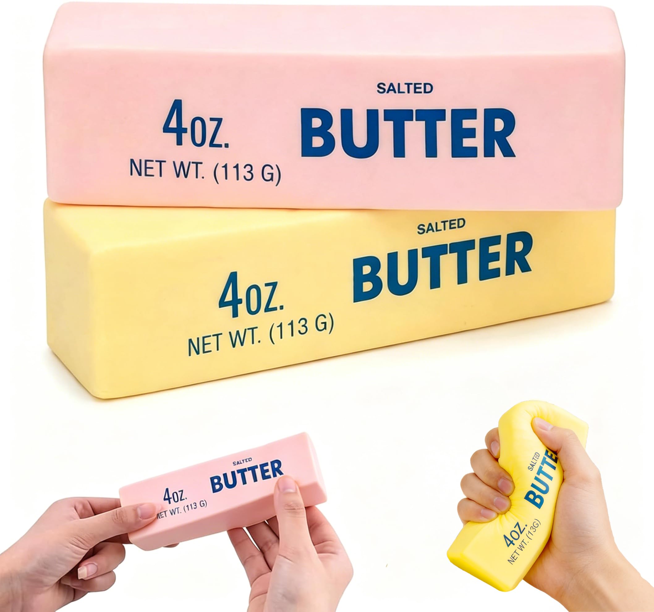 2PCS Butter Squishy,Squishy Fidget Toys,Sensory Stress Relief Squeeze Toy,Realistic Food Squishies Stress Balls,Anxiety Relief Fidget Toy for Adults Kids ADHD (Yellow+Pink) â image 1