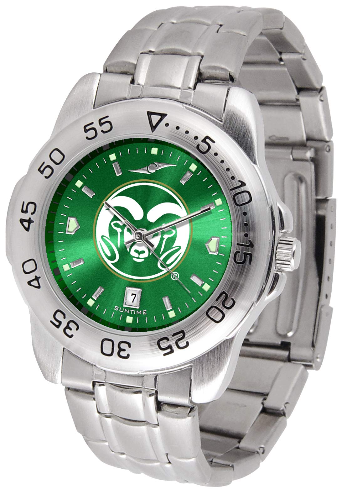 SunTime Men's NCAA Team Sport Watch, 20mm Stainless Steel Strap, Reflective Shiny Dial with Date