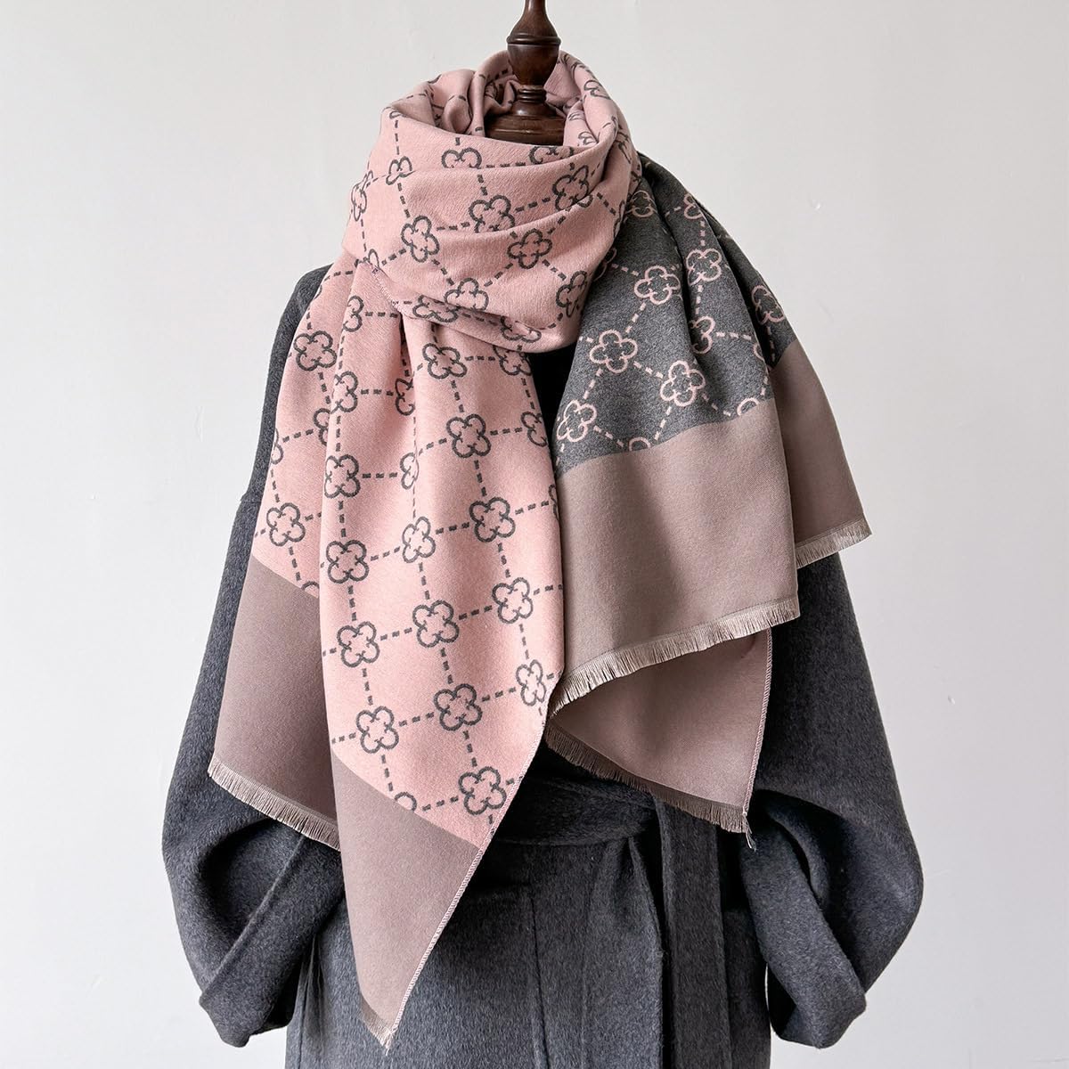 First Choose Women's Blanket Chunky, Pashmina Shawls Wraps Oversized Winter & Fall Warm Scarfs Soft Cashmere Feel for Women (Petal Pink) - Image 2