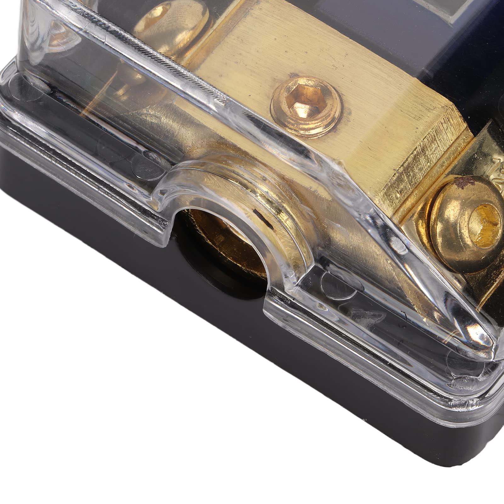 Distributore di terra di alimentazione, distributore di audio per auto, 1 in 2 out Distributore di terra di alimentazione Splitter in rame universale per cavo di calibro 0/2 per auto, rame ABS 120a