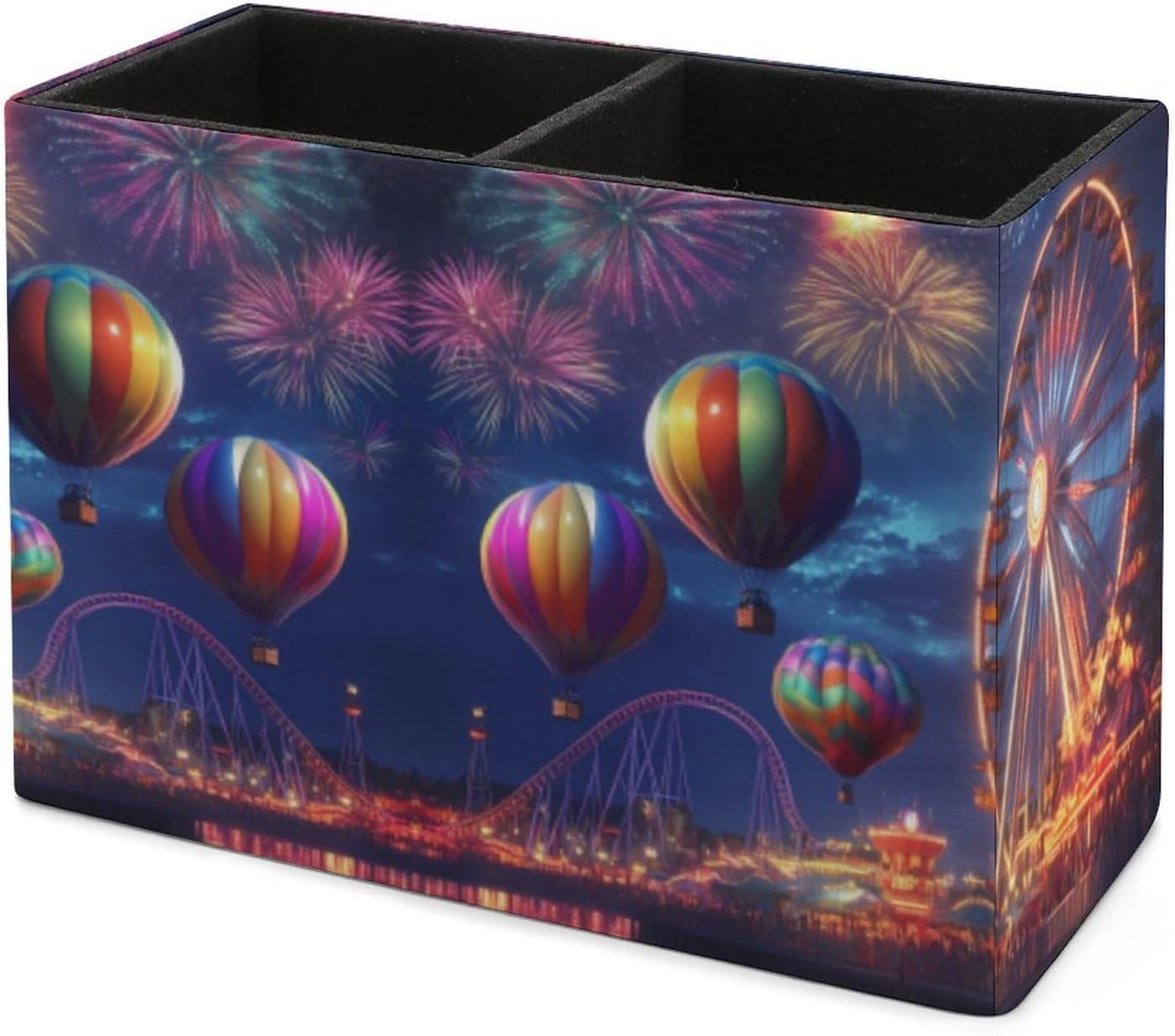 Ferris Wheel Pencil Pen Holder PU Leather Desk Storage Organizer Makeup Brush Box