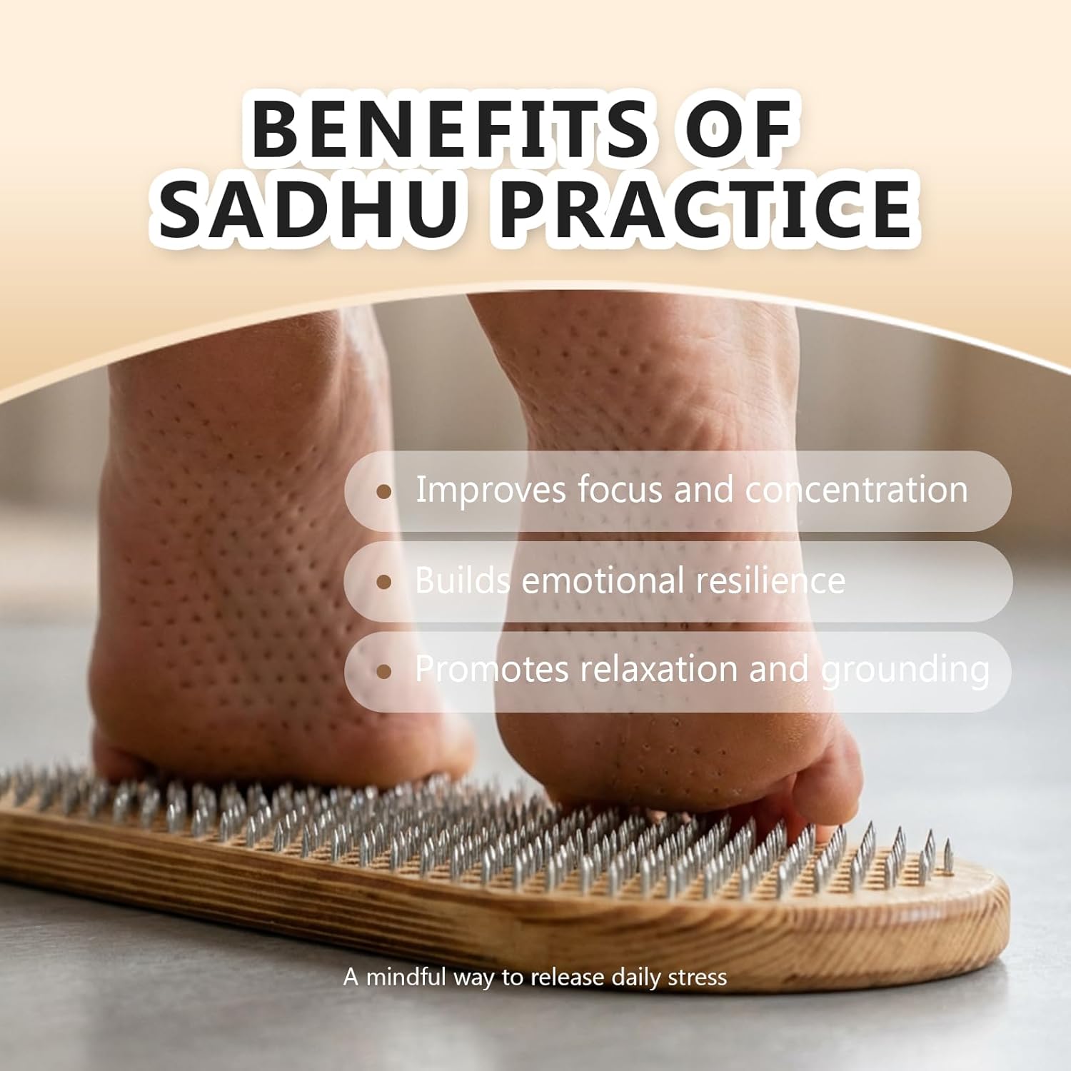 Premium Sadhu Board Foot Massage Tool, Wooden Nail Board for Acupressure & Balance Practice, Mindfulness Yoga Meditation Board, Unique Wellness Gift for Stress Relief