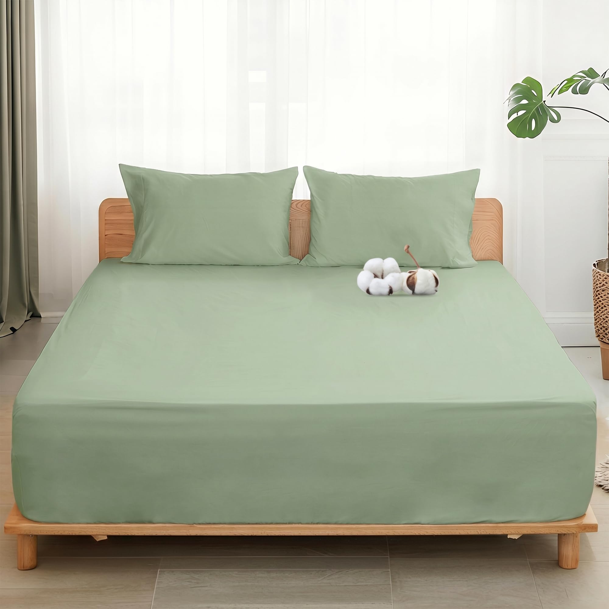 Sylvanora 100% Egyptian Cotton Fitted Sheet - 40cm Deep Pocket with 4 Elastic Corner Straps - Breathable & Comfortable Super King Bed Sheet (183x200cm) - Luxury Hotel Quality (Sage Green, Super King) โ image 1