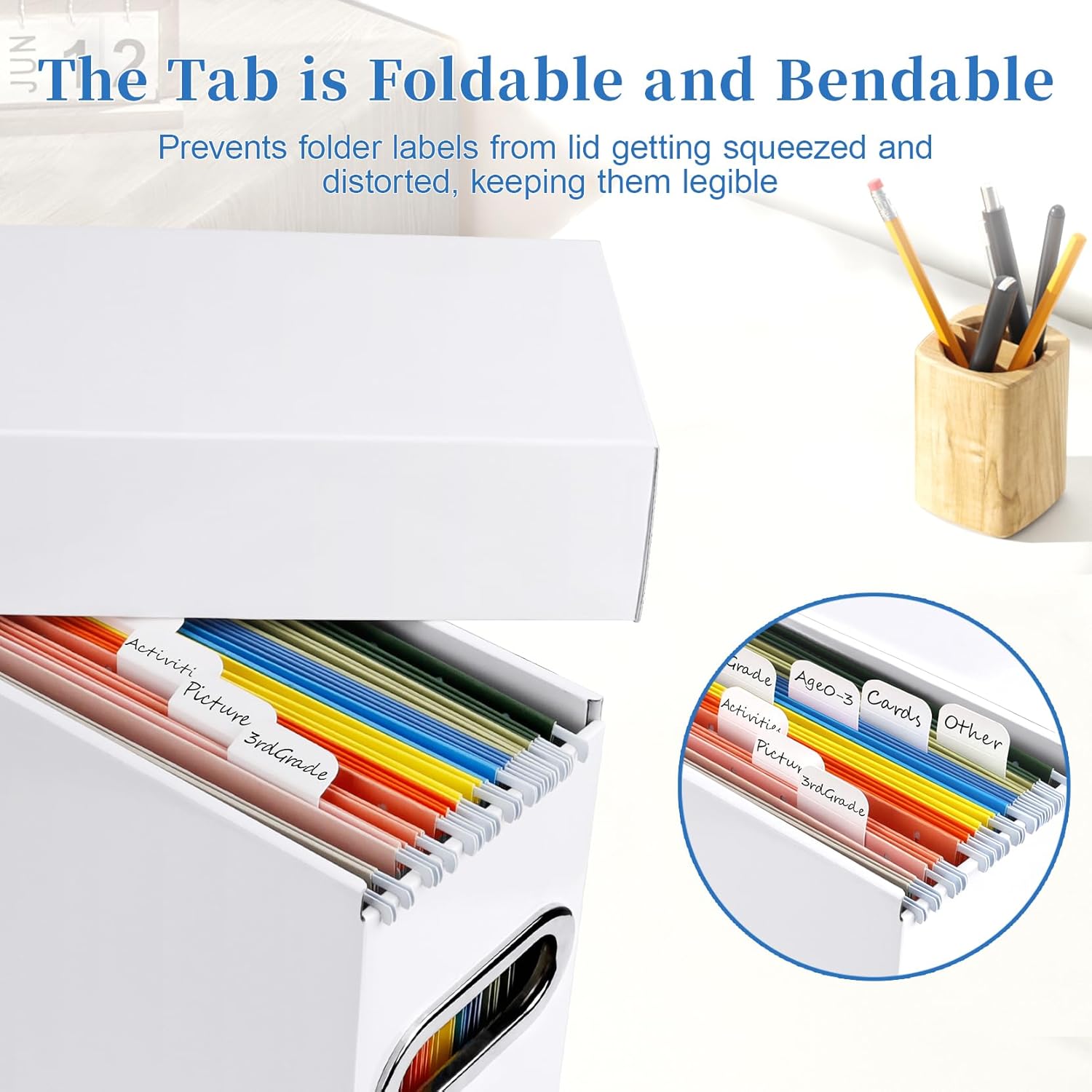 File Organizer Box with Lid & Handle, Heavy Duty Hanging File Folder Storage Boxes for Letter Size, Portable Filing Organizer for Office, Home, Classroom, White 4 Pack