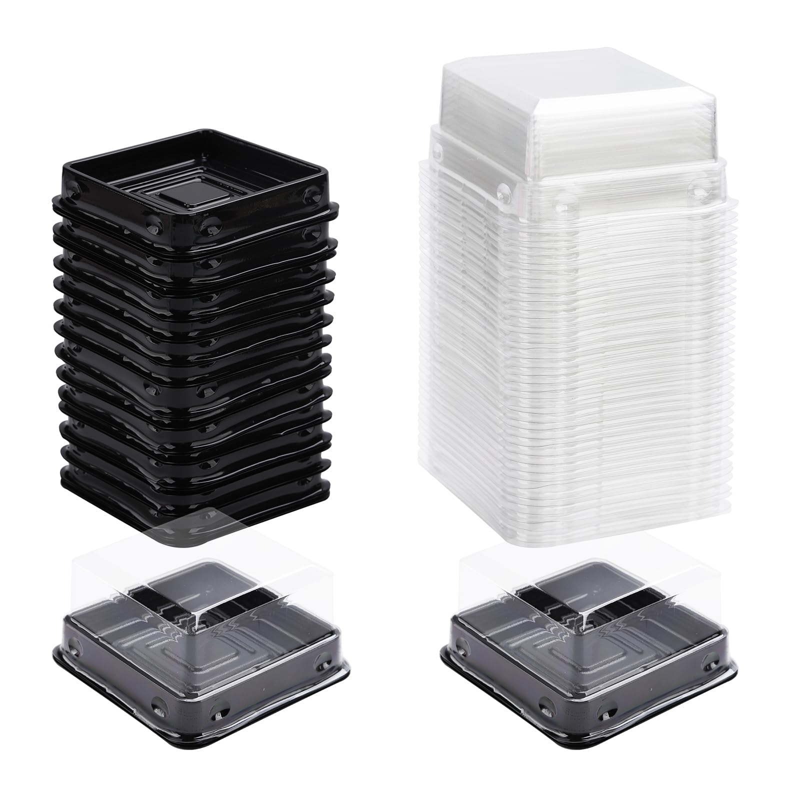 50 Pack black bottom Clear cover plastic mini cake box - muffin box - moon cake box - mung bean cake snow Mei Niang box（bottom 2 Inch X high 1-1/2 Inch）