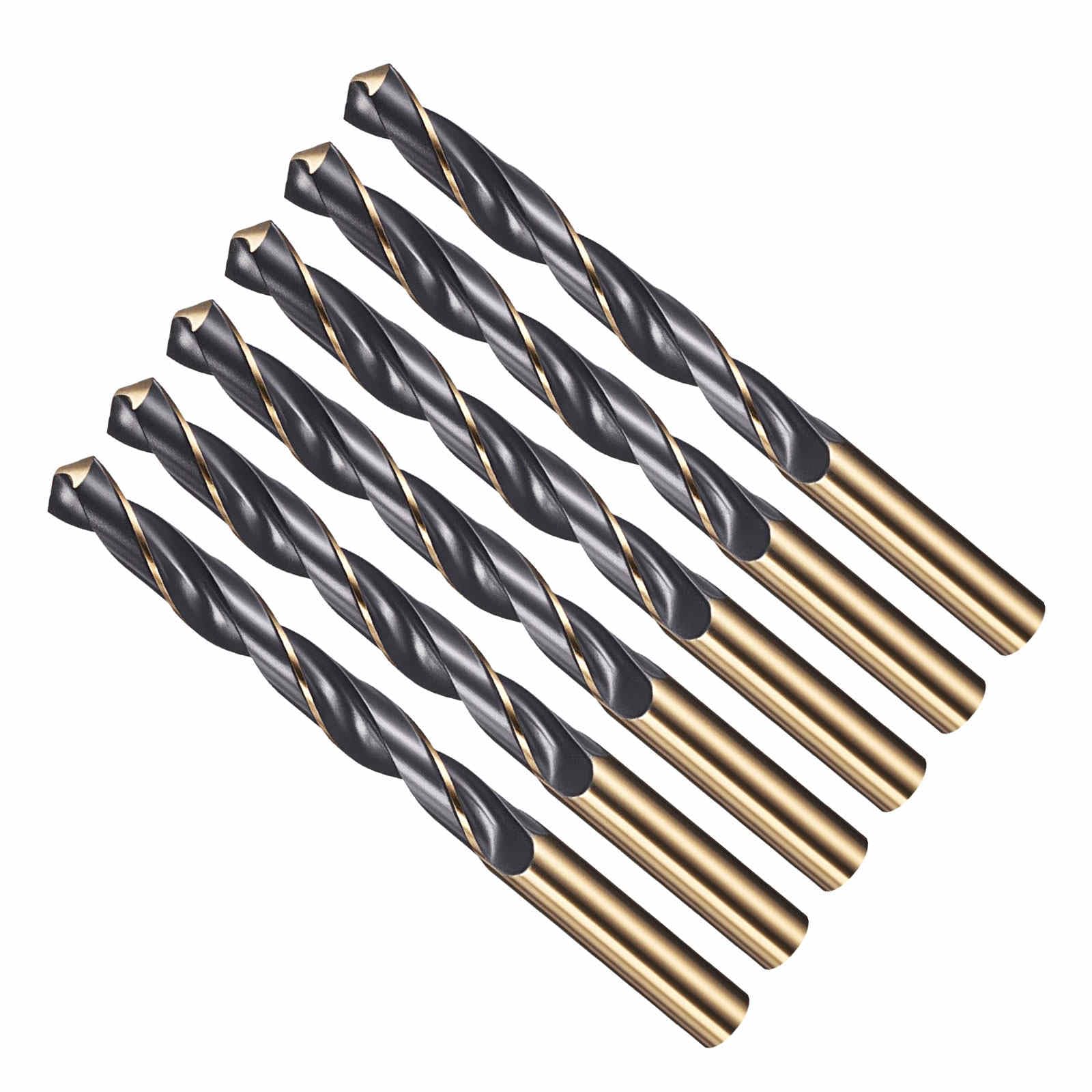 CoCud Drill Bit, 12mm Cutting Diameter, 4341 HSS Jobber Bits Gold and Black 118° Cutting Angle - (Applications: for Drilling Plastic Wood Soft Metal), 6-Pieces