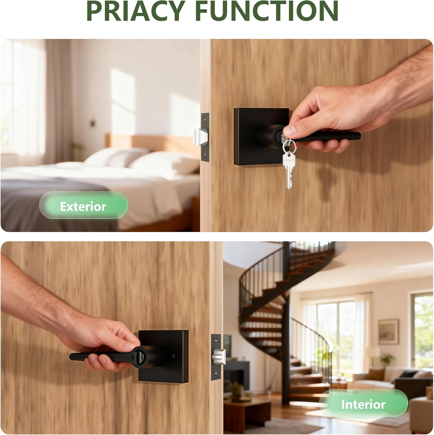 Door Locks for Front Door - 6 Pack Doorknobs for Exterior Door Matte Black Standard Door Handle with Lock Entrance Door Levers with Keys