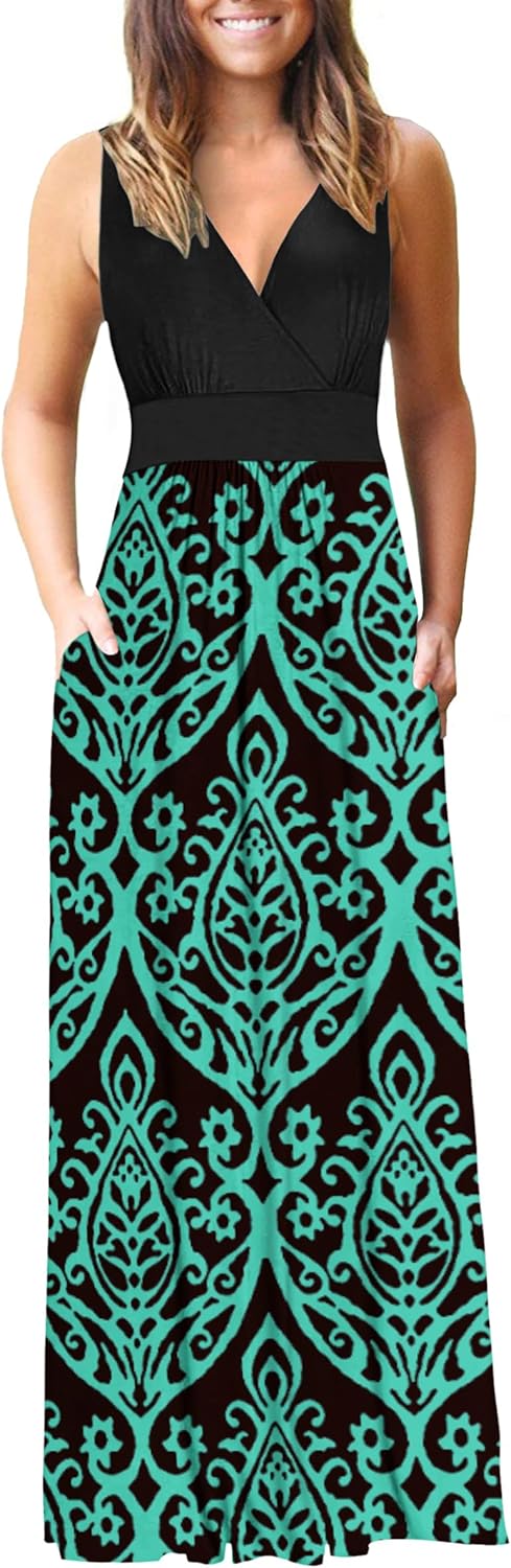 AUSELILY Women's Sleeveless Formal Dress Deep V Neck Loose Plain Cocktail Long Maxi Dresses with Pockets 2026 New