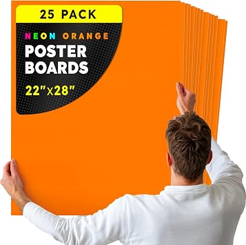 Hygloss Medium Poster Board 22x28 - 25 Neon Orange Single Color Bulk Pack - 10 Pt. Thickness Colored Poster Board Paper for Projects, Signs, Displays - Posterboard Multipack 22" x 28"