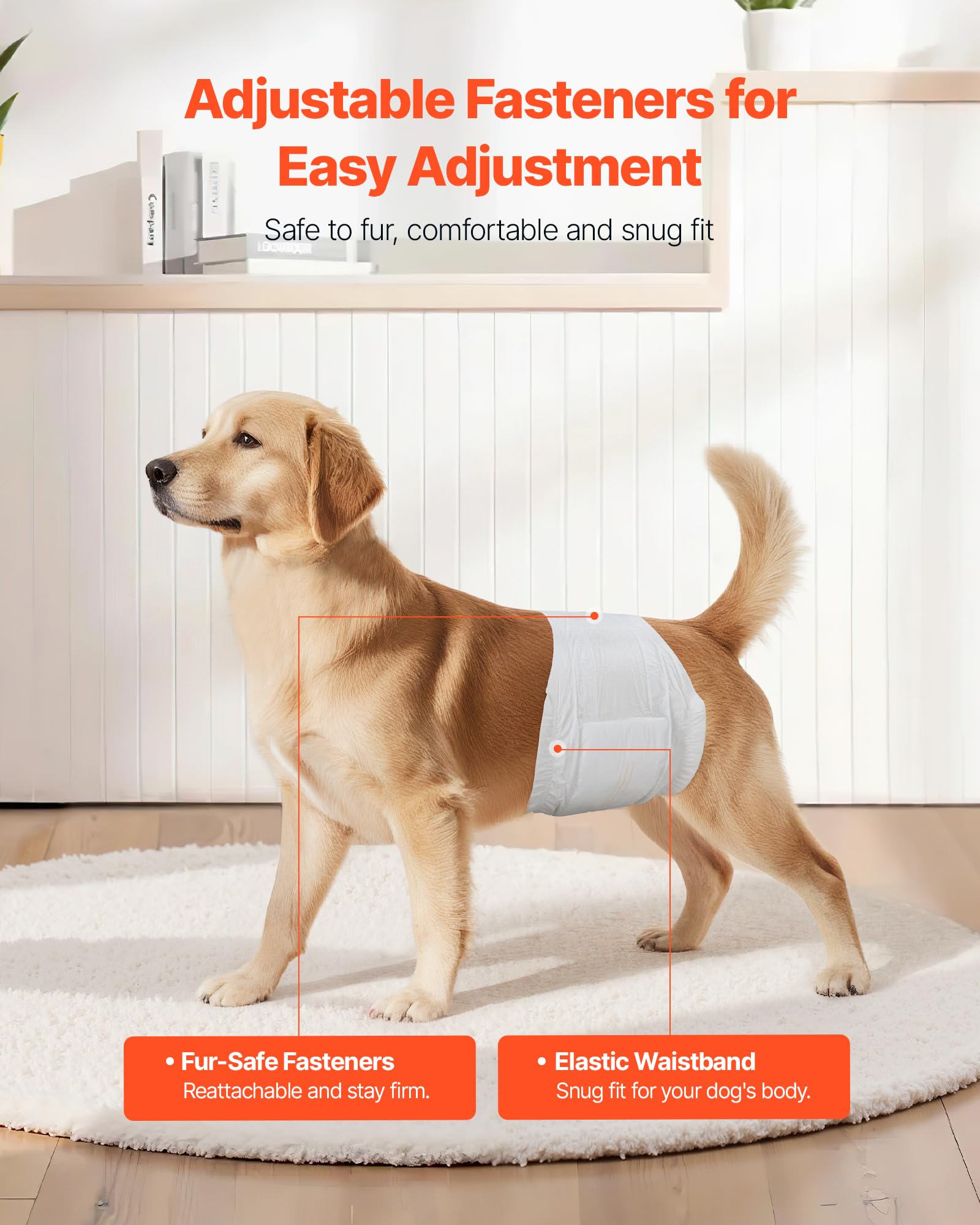 VEVOR Couches Jetables pour Chiens Mâles, 96 Pièces, Bandes Ventrales Anti-fuites Super Absorbantes Taille M, Indicateur Humidité, pour Chiens Mâles Chaleur, Entraînement, Incontinence, 2 Lots de 48