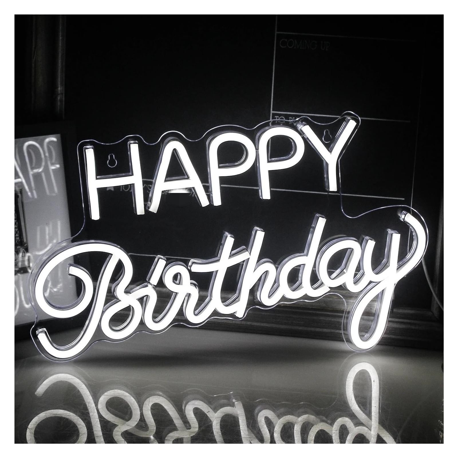 Insegne Luminose LED Neon "Happy Birthday" Segno Luce Notturna Decorazioni Per Feste Alimentato Tramite USB Decorativo Per Sfondo Camera Da Letto Decorazione Da Parete(Bianca)