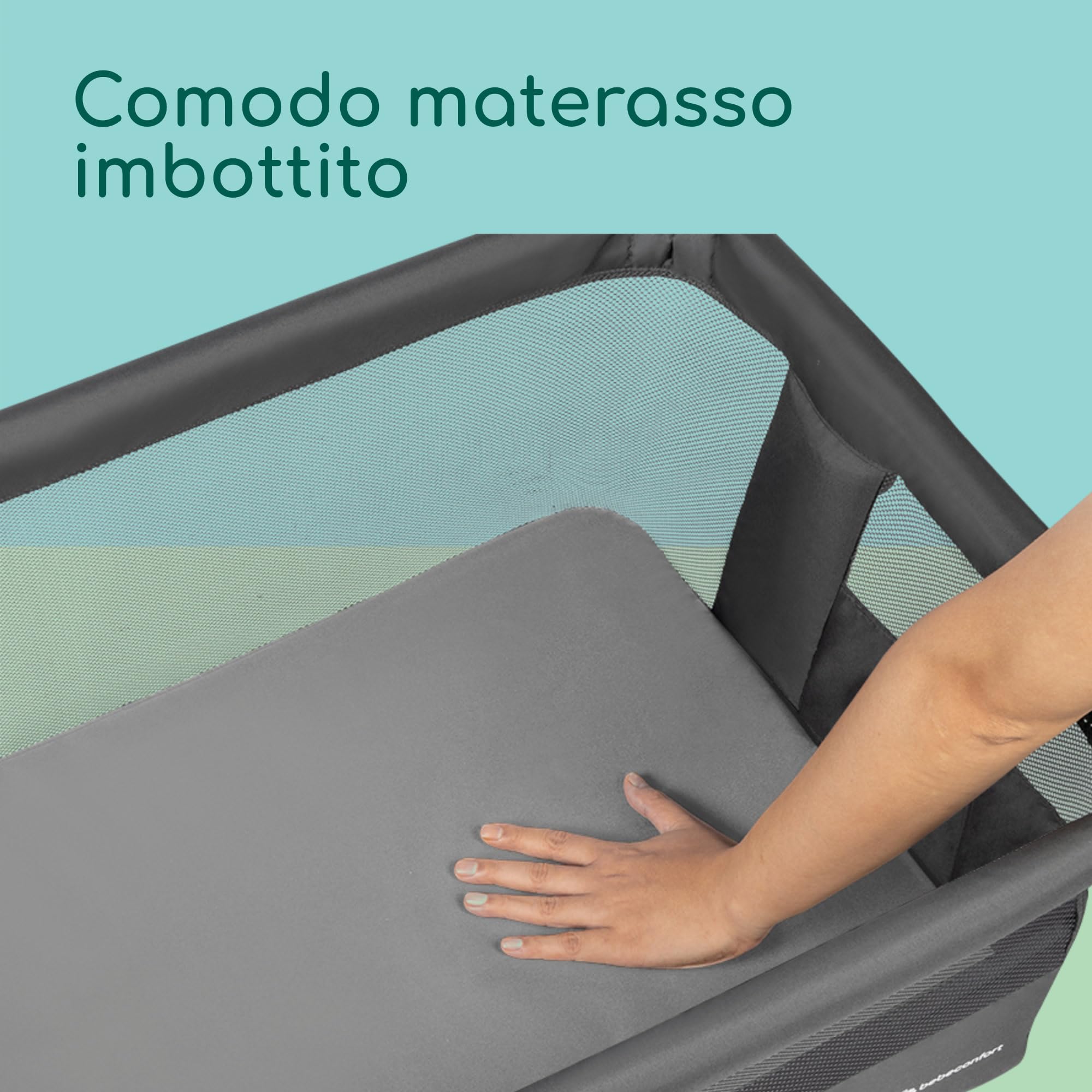 Bebeconfort Zina Culla Neonato Fianco Letto, 0-6 mesi (0-9kg), Lettino Neonato Pieghevole, 5 Altezze Regolabili, Materassino Reclinabile, Mineral Graphite