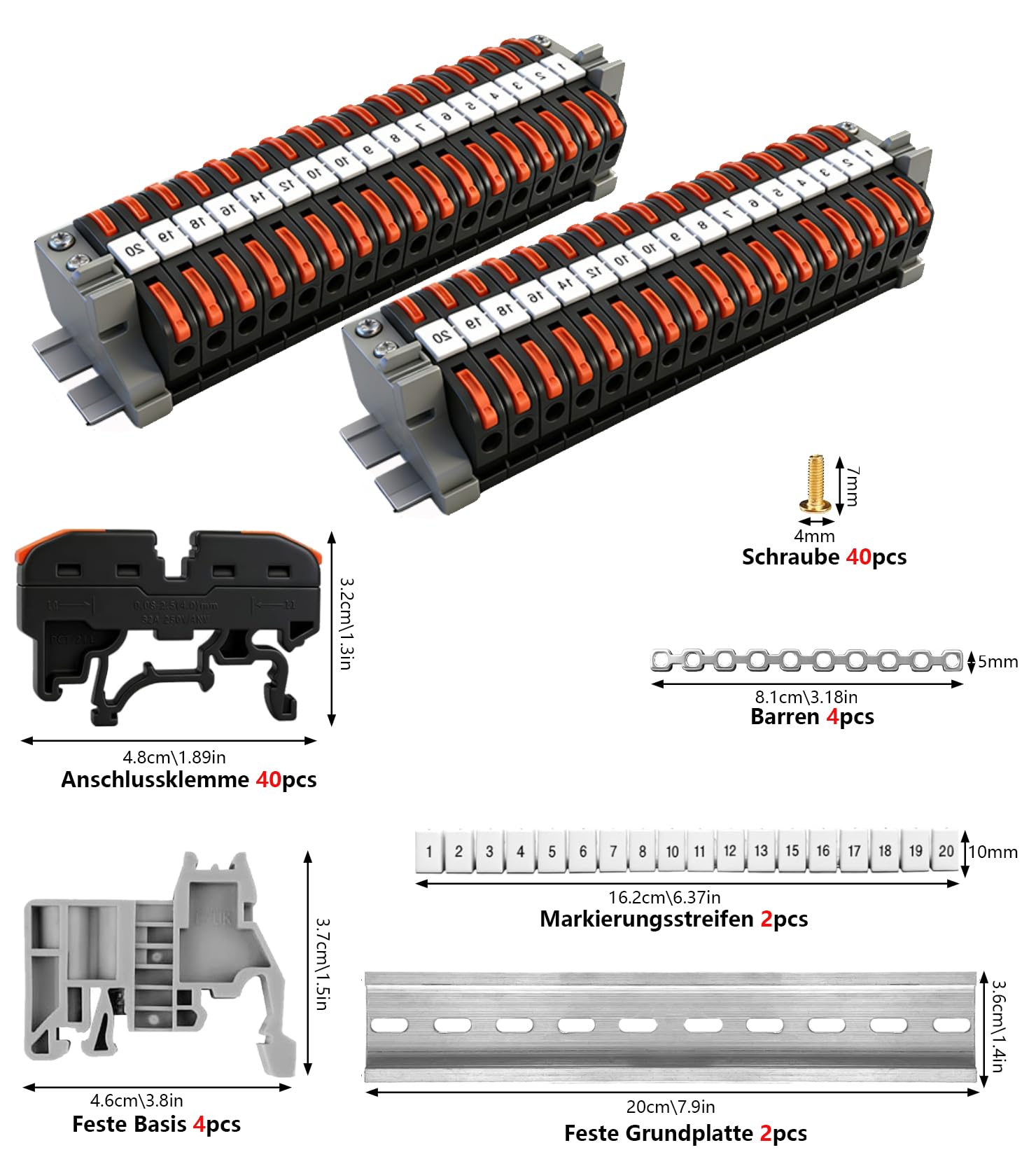 40pcs PCT-211 Bloques de terminales de bornes carril din 0,08 – 4 mm² terminales eléctricos de conexión, terminales enchufables, clemas electricas rapidas para cableado rápido