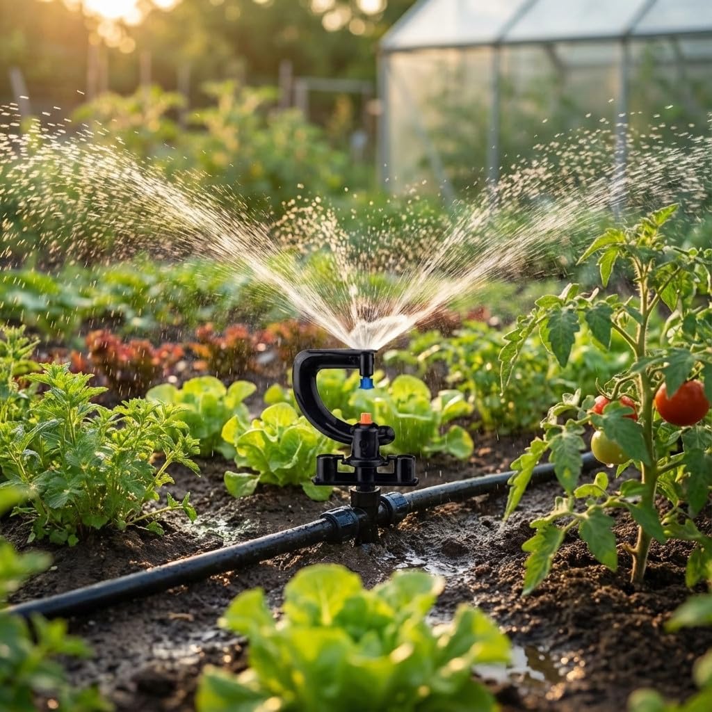Suinga 100 x MICROASPERSOR 12 chorros montado con microtubo y Toma, con estaca de 40 cm para riego agricola y riego en jardineria