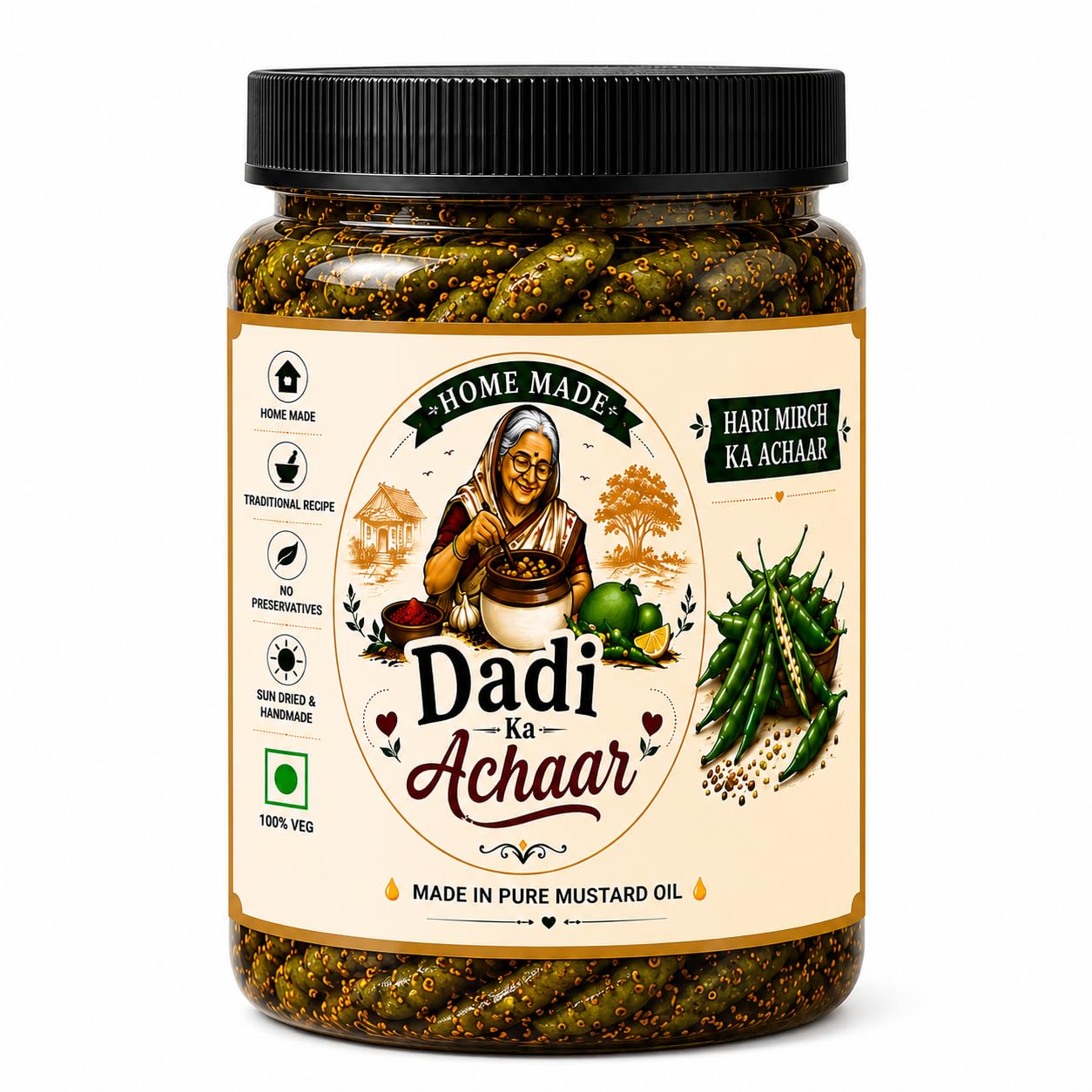 Dadi Ka Achaar | Hari Mirch Ka Achaar | Homemade Green Chilli Pickle in Mustard Oil | Traditional Spicy Indian Achar | 450 ML-image-24