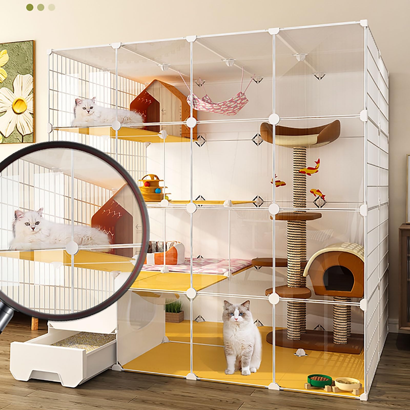 EsEntL Gabbie per Gatti di Grandi Dimensioni da Interno, Box Fai-da-Te Con Lettiera, Cuccia Staccabile in Filo Metallico Semi-Chiuso, Recinto per Animali Domestici, Ampio Spazio