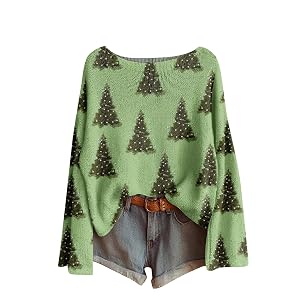 Ugly Christmas Sweaters for Women Plus Size Funny Xmas Holiday Sweater Casual Long Sleeve Shirts Knit Tops Pullover