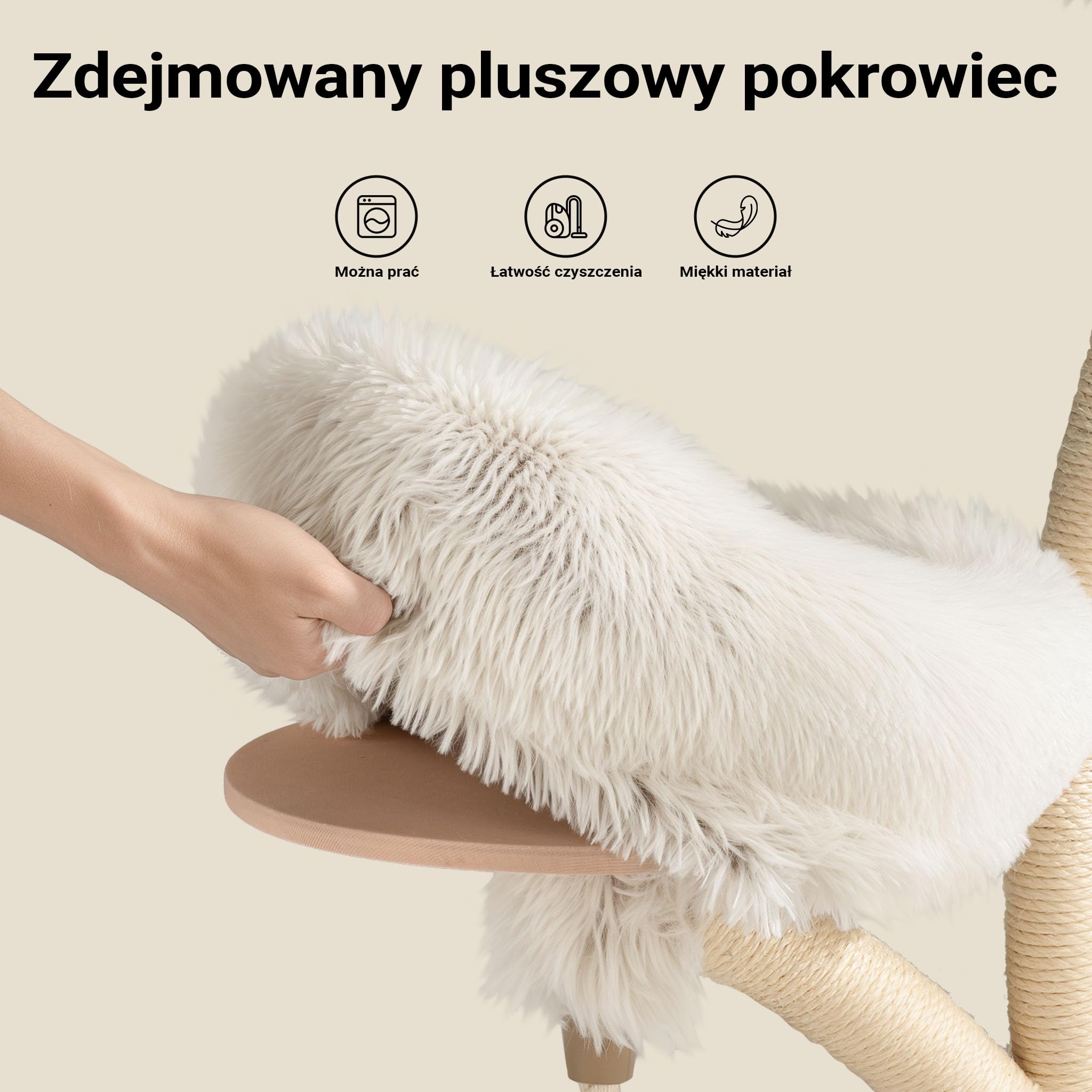 Fudajo Designerski drapak dla kota z legowiskami i huśtawką 59x59x169 cm, pluszowy koci plac zabaw z poziomami i zabawką, drzewko z sizalem