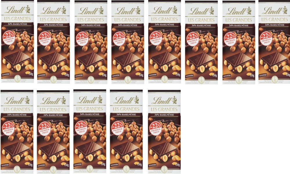Lindt Les Grandes Haselnuss, Feinherb, Promotion, dunkle Schokolade mit Haselnüssen, 13er Pack (13 x 150 g)