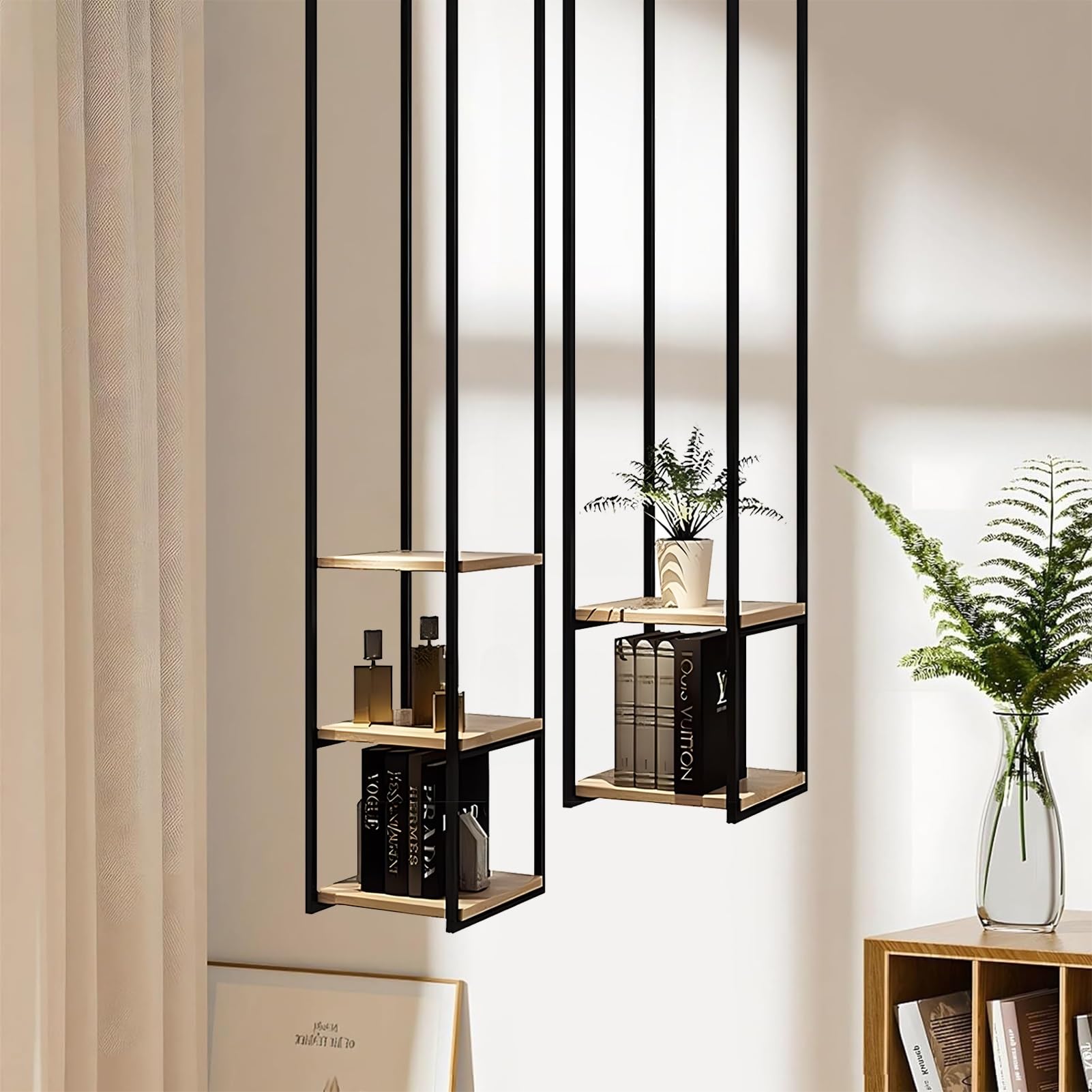 Yopappol Ceiling Shelf, Photos Books Plants Display Hanging Storage Rack, Open Wall-Mounted Shelves Black Metal Iron Frame Shelving for Living Room Bar Dining Room (Size : 30x30x130cm)