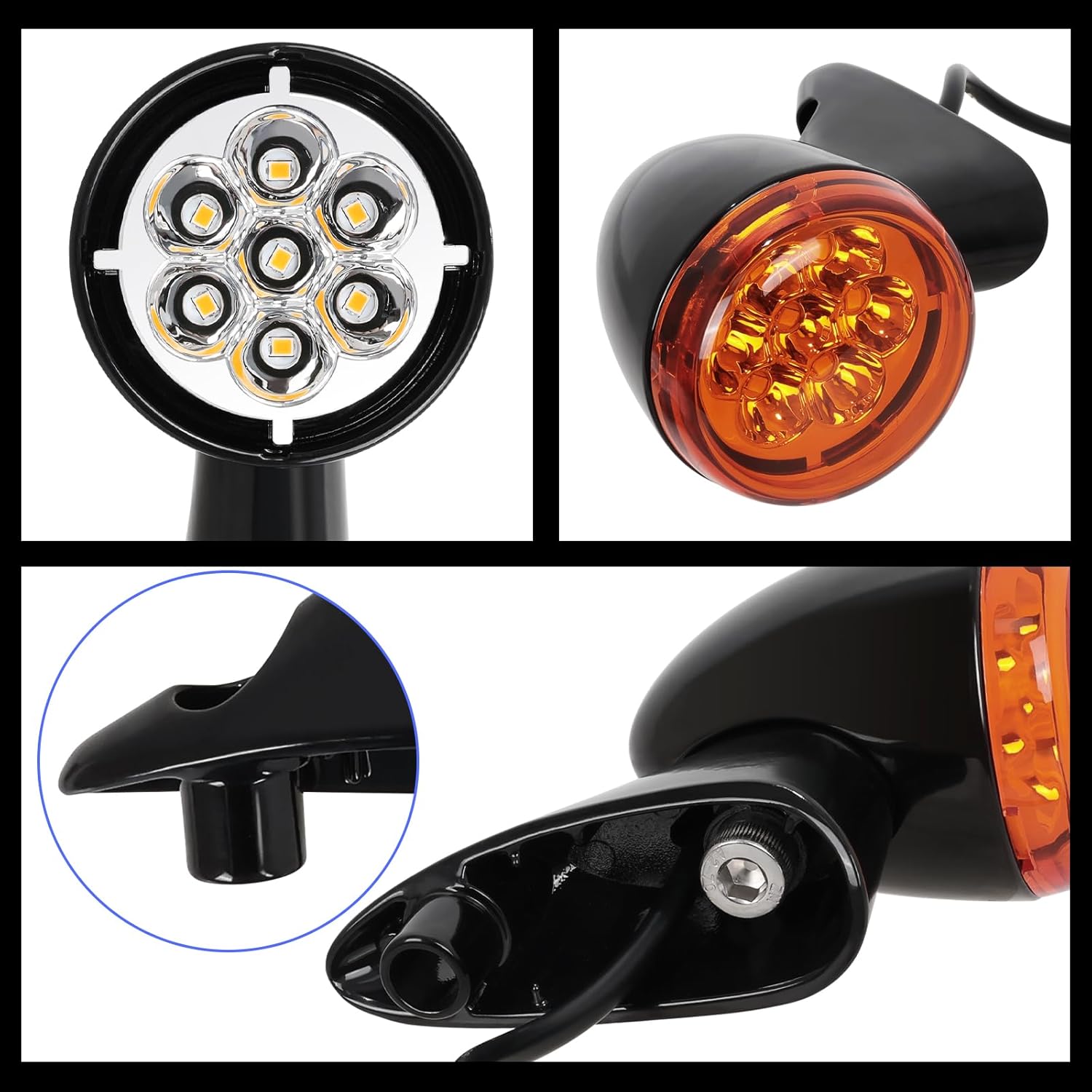 LED Front Turn Signal Lamp Kit,Running Light/directional indicator for Harley Davidson 2015-2024 Road Glide,Amber Light w/Red/Orange/Smoke Lens,Gloss Black Bullet-Style