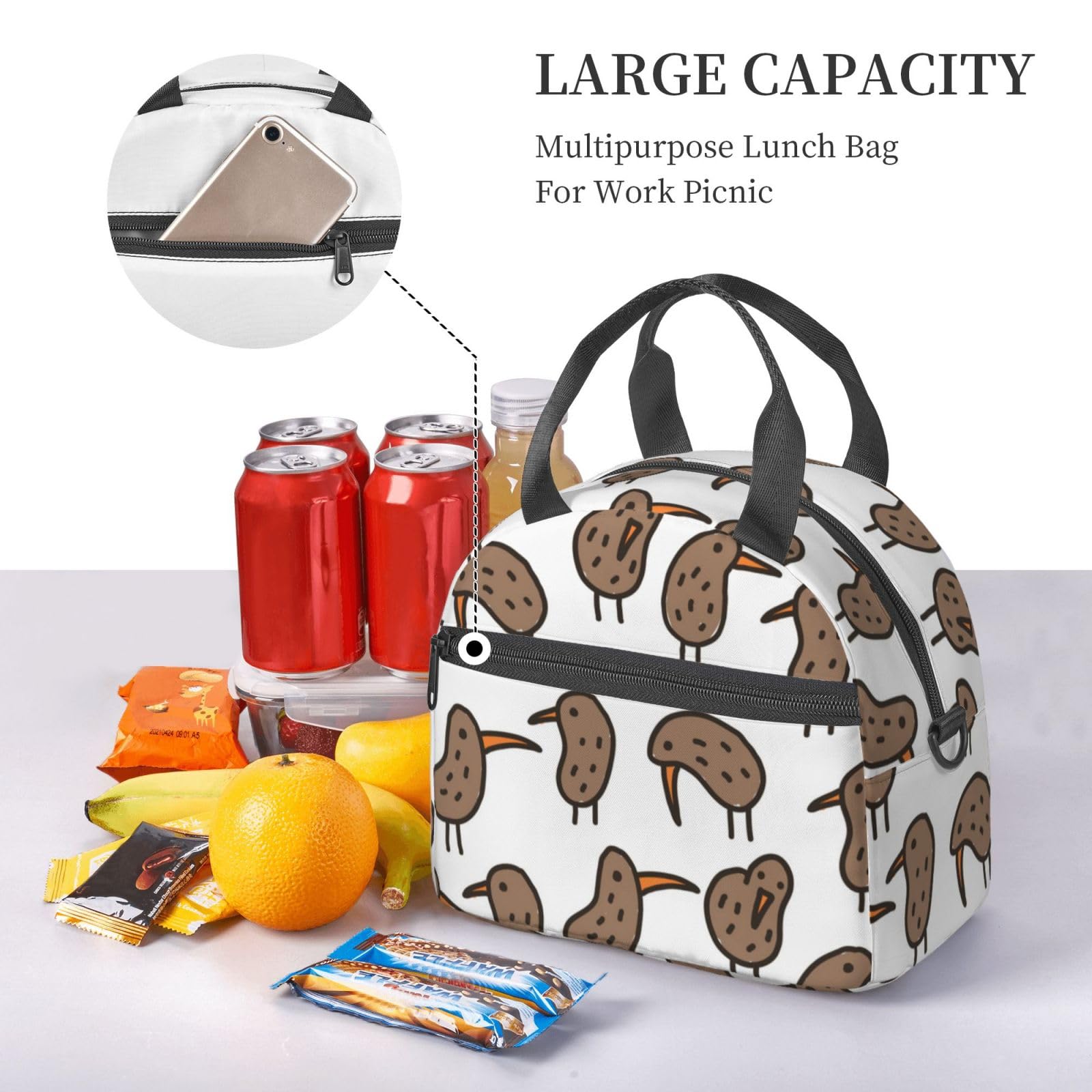Borsa Pranzo Termica Penguin Bird In Tessuto Oxford - Portatile, Isolata, Con Tasche, 25x20x10 Cm