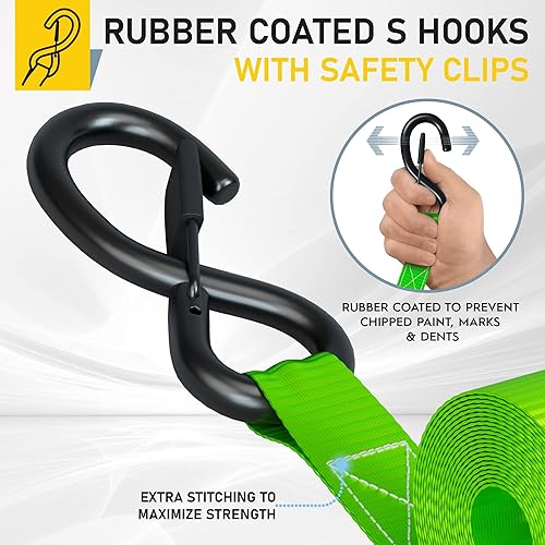 Vista 9 de AUGO - 4 correas de trinquete resistentes y bucles suaves, de 1.5 pulgadas por 10 pies con cierres de seguridad de gancho en S y 4 amarres de bucle