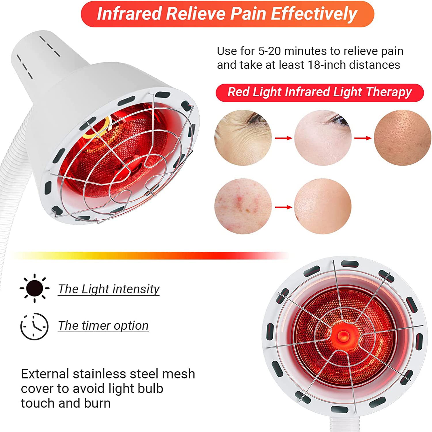 Cozion Lampada a infrarossi riscaldata 275w, lampada infrarossa lampada a infrarossi regolabile con vassoio, luce infrarossa domestica, luce rossa riscaldamento luce