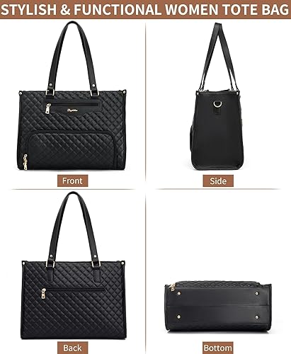 Miniatura 9 de Bolsa de almuerzo para mujer, bolsa de trabajo para laptop de 15.6 pulgadas con compartimento aislado para lonchera y bolso, bolso acolchado de gran