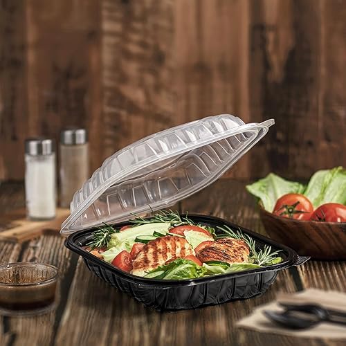 Miniatura 24 de Karat Recipiente con bisagras de polipropileno de alta calidad, recipientes para alimentos para llevar, estuche (8 x 8 pulgadas, 3 compartimentos)