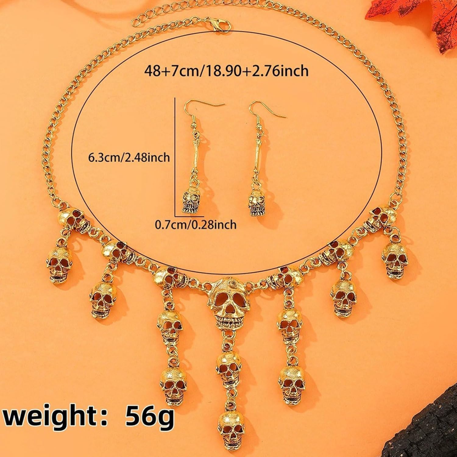 Halloween Skull Necklace Earrings Set for Women Gothic Skull Head Pendant Necklace Set Punk Skeleton Necklace Halloween Jewelry Gifts - Image 5