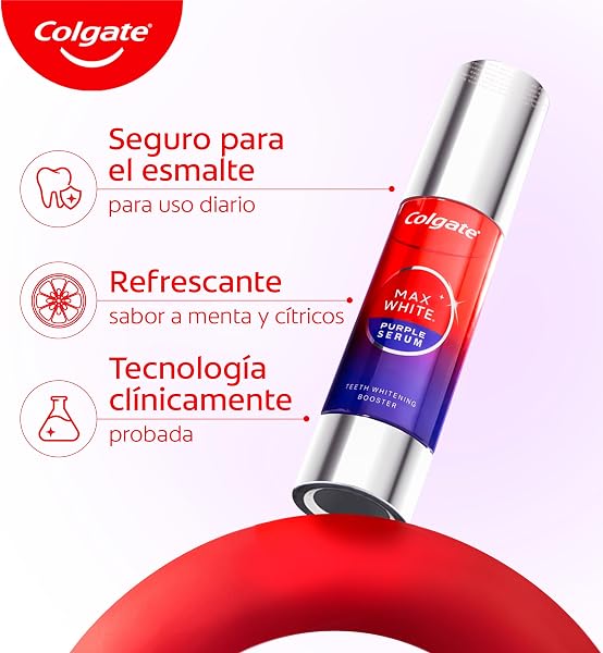 Colgate Max White Sérum Morado 40ml, Blanqueador Dental Instantáneo sin Flúor, Blanquea Instantáneamente, Fórmula de Doble Acción para Corrección del Color y Resultados Blanqueadores Duraderos - 5