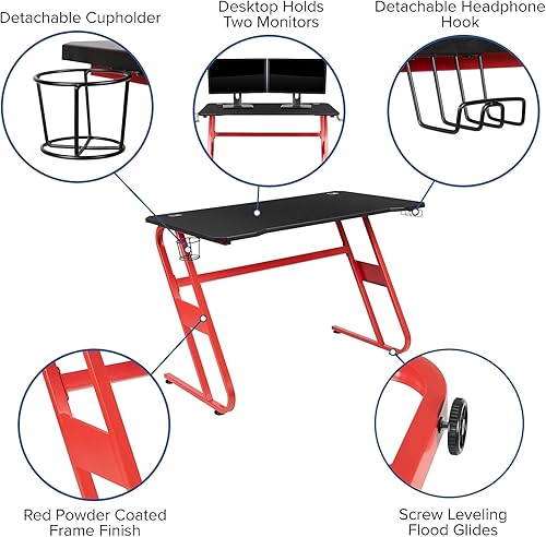 Miniatura 4 de Flash Furniture juego de escritorio rojo y silla reclinable negra para computadora, para videojuegos