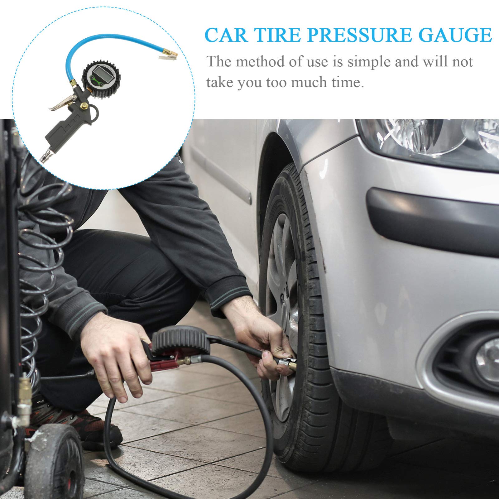 ibasenice Manomètre de Pression des Pneus et Outil Compact pour Voiture Affichage Numérique Précis, Alliage D'aluminium Léger pour Mesurer la Pression des Pneus Facilement