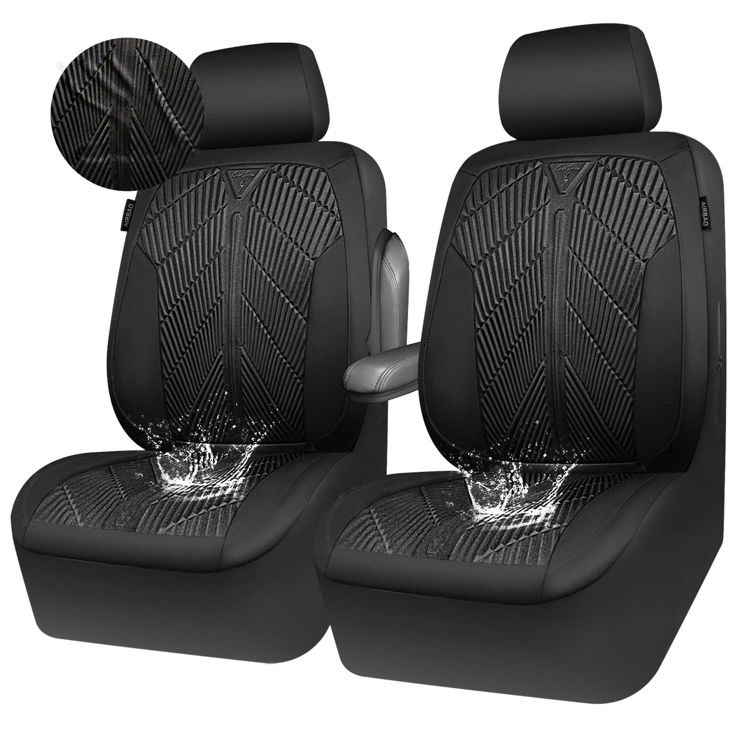 CAR PASS Waterproof Car seat covers Front Seats covers Neoprene Wetsuit, All-Weather Non-Slip Durable, Universal Fit for SUV Sedans Trucks Vans Automotive, Armrest Airbag Compatible, 3D Emboss 2 Black