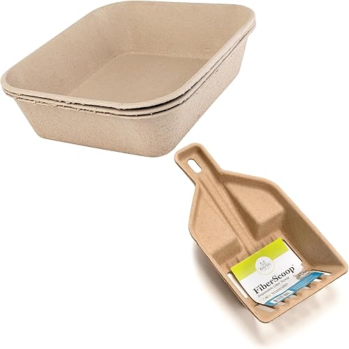 Bundle of Kitty Sift - Caja de arena desechable grande para gatos + cuchara de arena desechable Kitty Sift FiberScoop (paquete de 6), sin plástico y