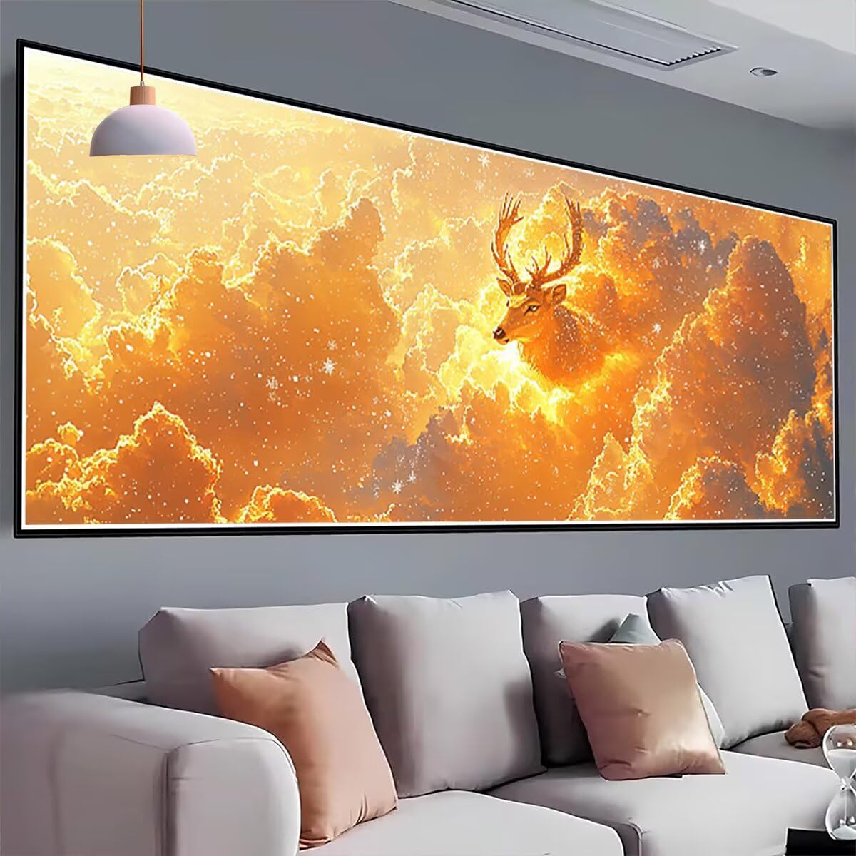 Diamentowe malowanie dla dorosłych, diamentowe malowanie zwierząt, DIY diamentowy wzór jelenia z kwadratowymi wiertnicami płótno 250 x 100 cm, zestaw do haftu krzyżykowego do dekoracji sypialni