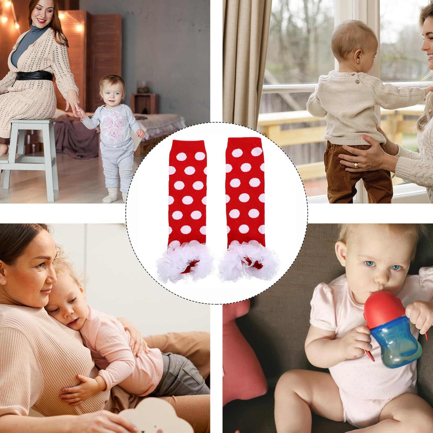 VALICLUD 1pair Winter Cotton Leg Warmers for Boy Girl and Toddlers Cute Leg Cuff Covers Red Cozy and Comfortable Cotton Material for Indoor and Outdoor Use