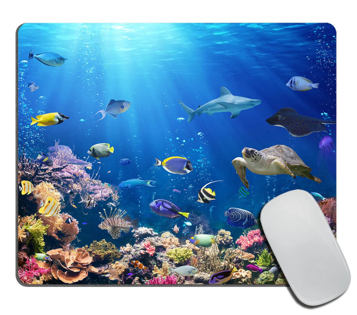 Underwater Scene with Coral Reef and Tropical Fish Mouse Pad for Office Computers&Laptop with Designs Printed, Non-Slip Rubber Base Mousepad Gaming