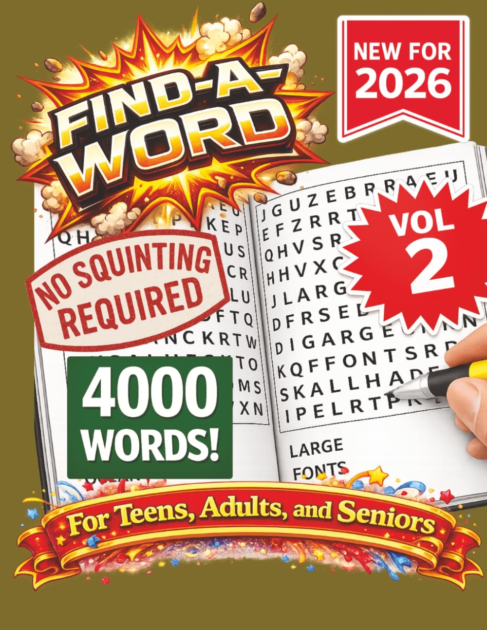 FIND-A-WORD Search Puzzle Book- New for 2026! 4000 Words-NO SQUINTING REQUIRED! VOL 2: Puzzles to keep you entertained for hours. Great for vacation, ... 8.5x11 Format. (FIND-A-WORD 15 Volume Series)