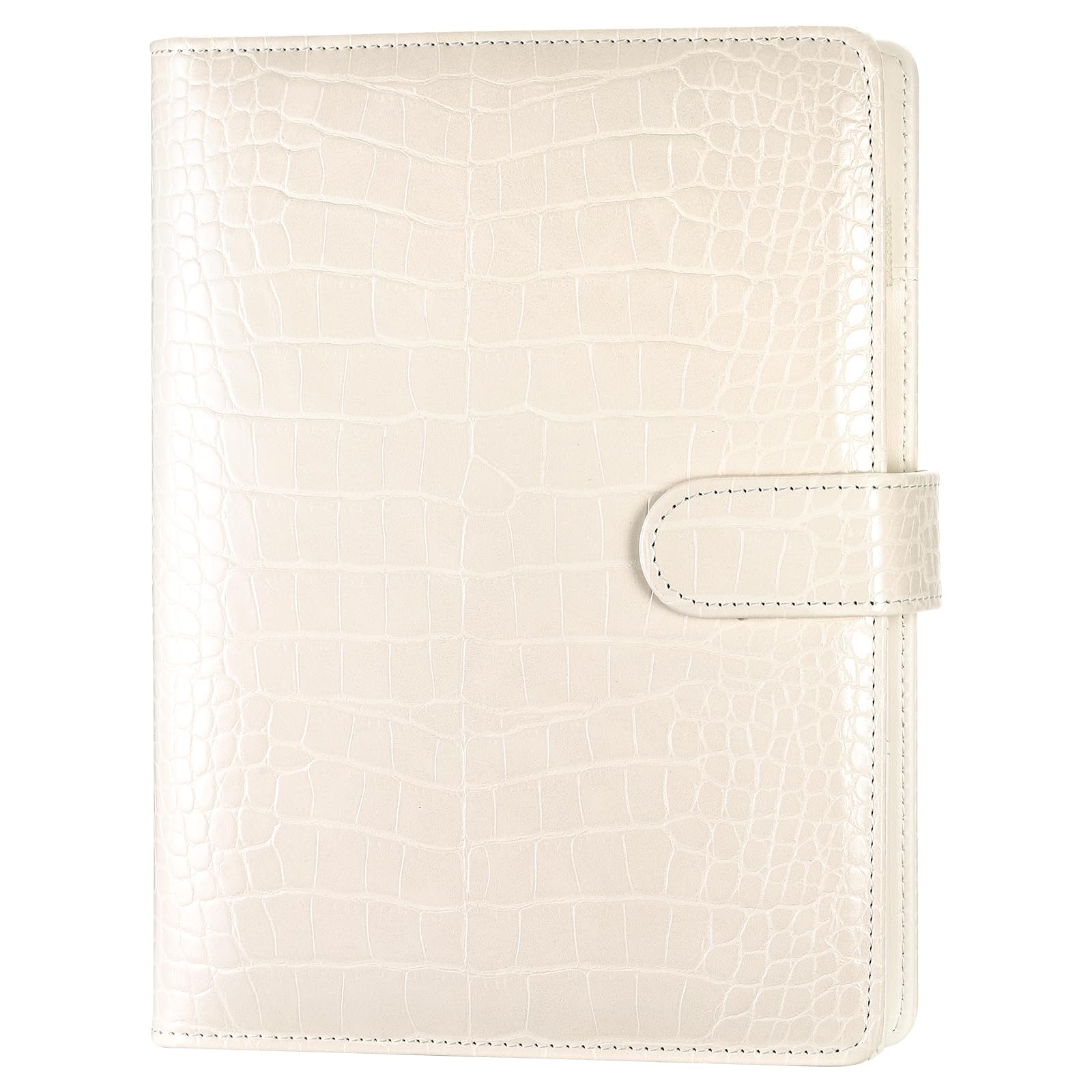 JIANTA A5 Faux Crocodile Leather Ring Binder, Refillable 6 Ring Binder Cover for A5 Filler Paper, Budget Binder Notebook Binder Pockets for Travel, Work (White, Inner Paper Not Included)