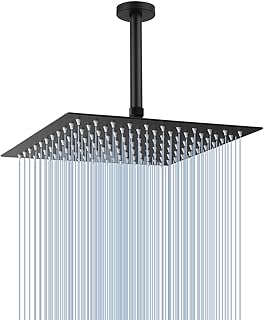 Voolan Rain Shower Head with Arm and Flange, High Flow Ceiling Rainfall Showerhead Made of All Metal Stainless Steel, Waterfall Full Body Coverage (12 Inch, Matte Black)