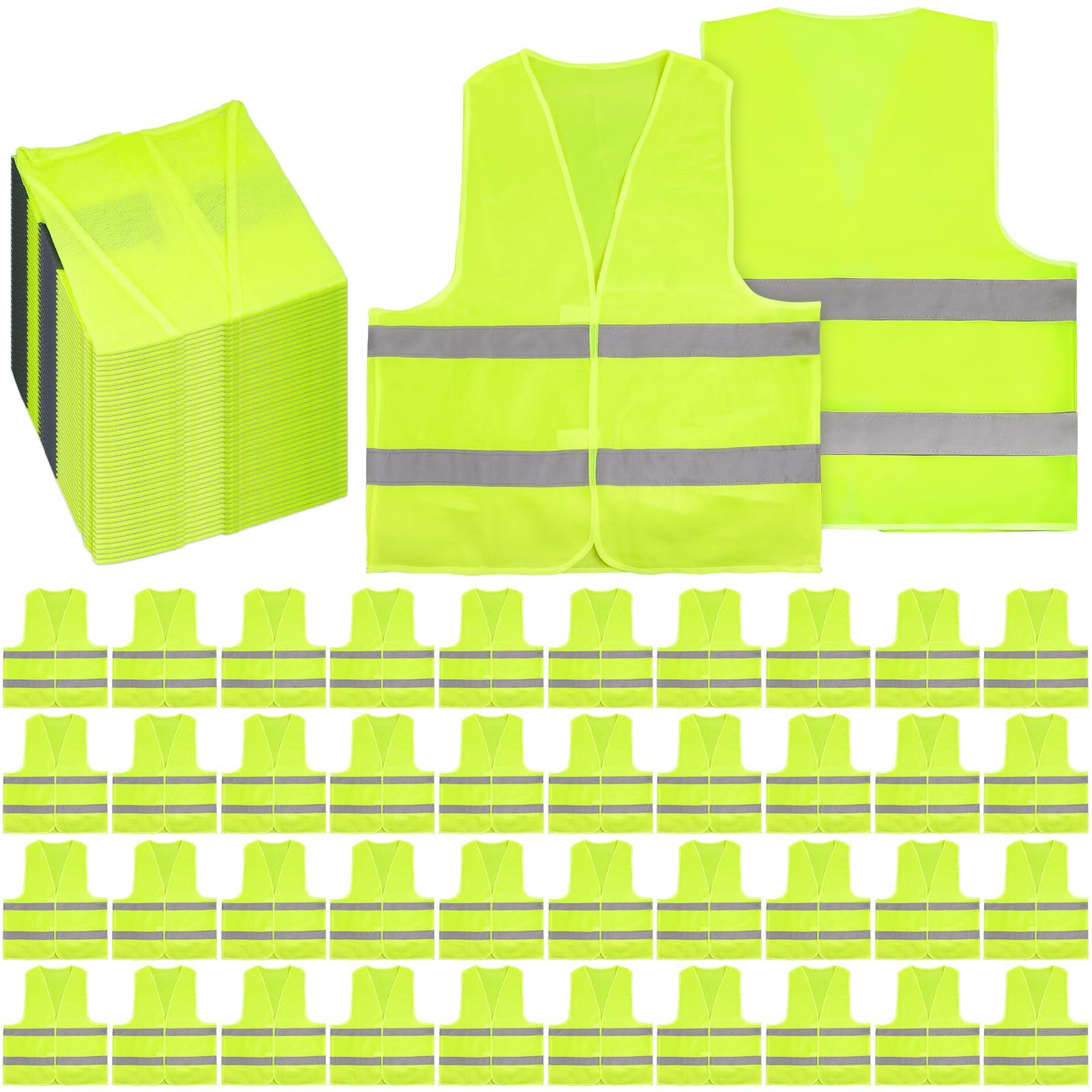 40 Gilets de Sécurité Réfléchissants Jaune Fluo, Taille Universelle | Gilets Haute Visibilité Unisexes pour Conducteurs, Automobile, Travaux, Chantier, Vélo, Moto et Activités Extérieures