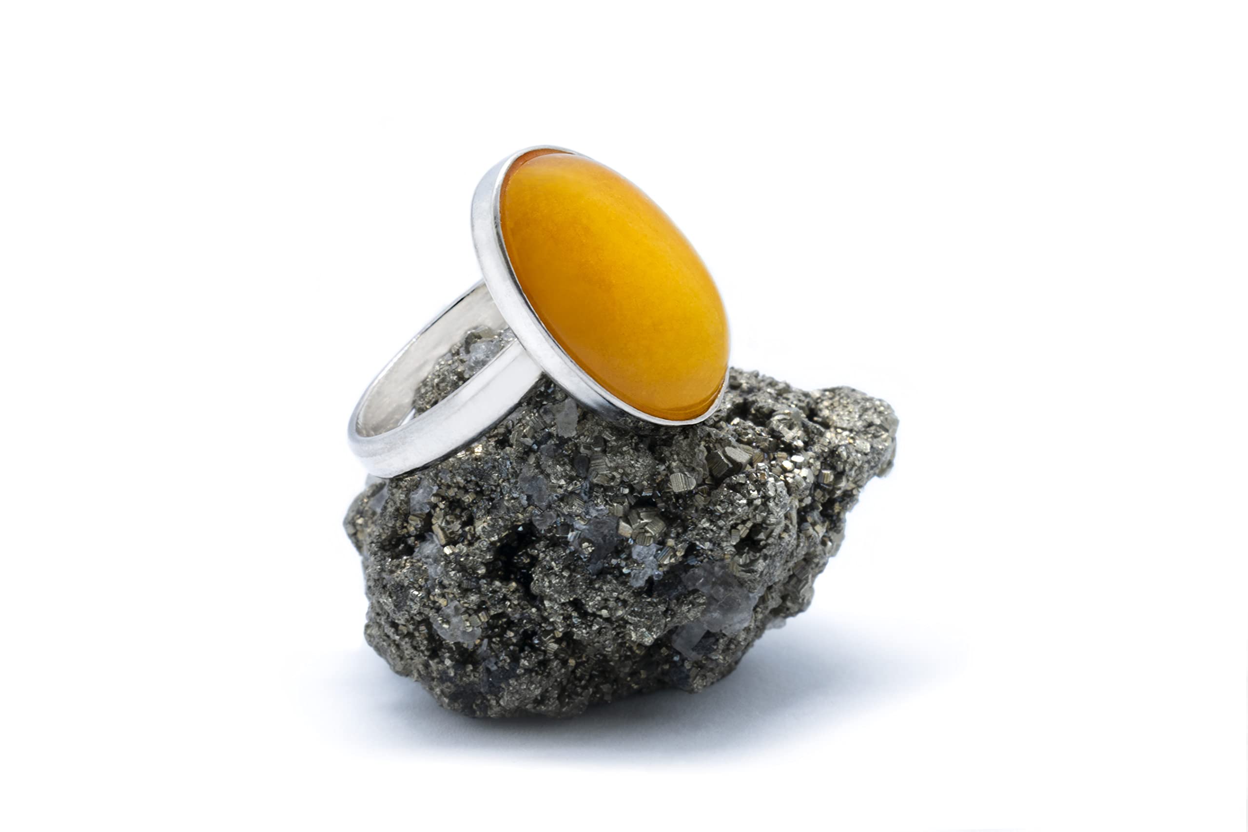 Anillo de Plata 925 con Jade Amarillo (Piedra Natural) 18x13mm - Disponible Anillo Ajustable y Fijo, Tamaño de XS a XXXL, para Hombre, para Mujer - Caja Regalo Gratis