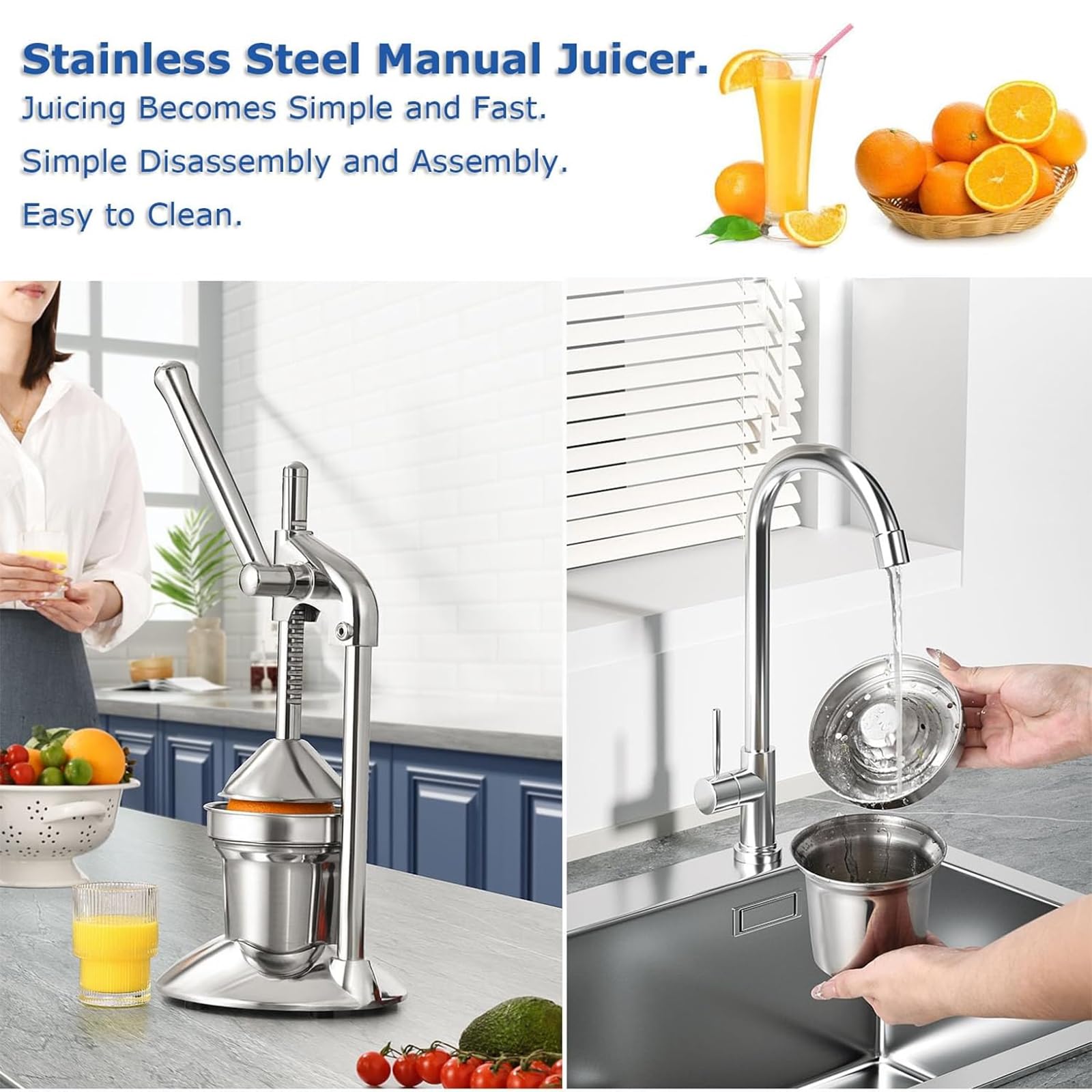 Manuelle Zitronenpresse Handentsafter Presse Edelstahl Zitruspresse Extraktor Lebensmittelqualität Kompakt Ergonomisch für Orangen Zitronen und mehr